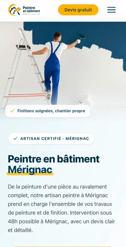 Le même site vu sur téléphone